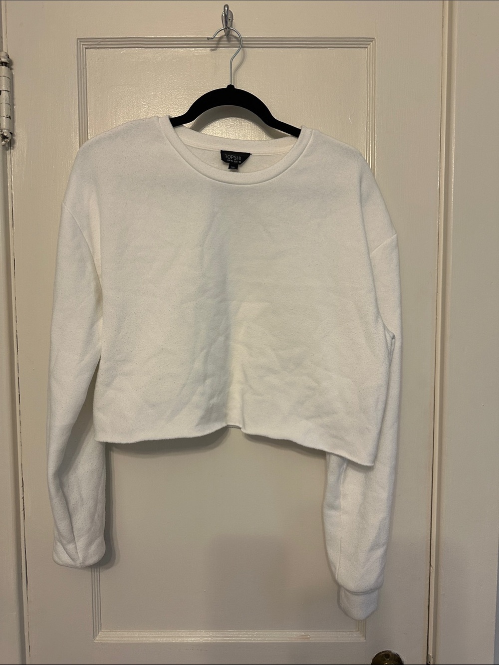 Topshop White Cropped Crew Sweatshirt